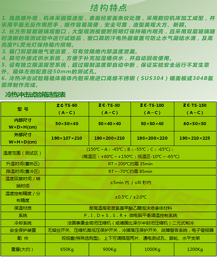 箱式冷熱沖擊試驗箱選型表